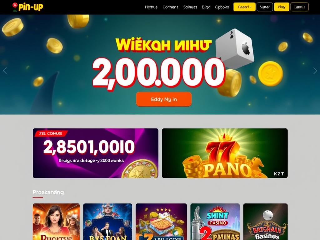 Pin-Up Casino интерфейсі мен бонустар көрсетілген скриншот