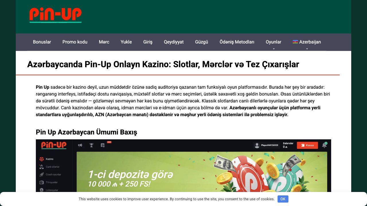 Pin-Up Casino сайтының нақты скриншоты
